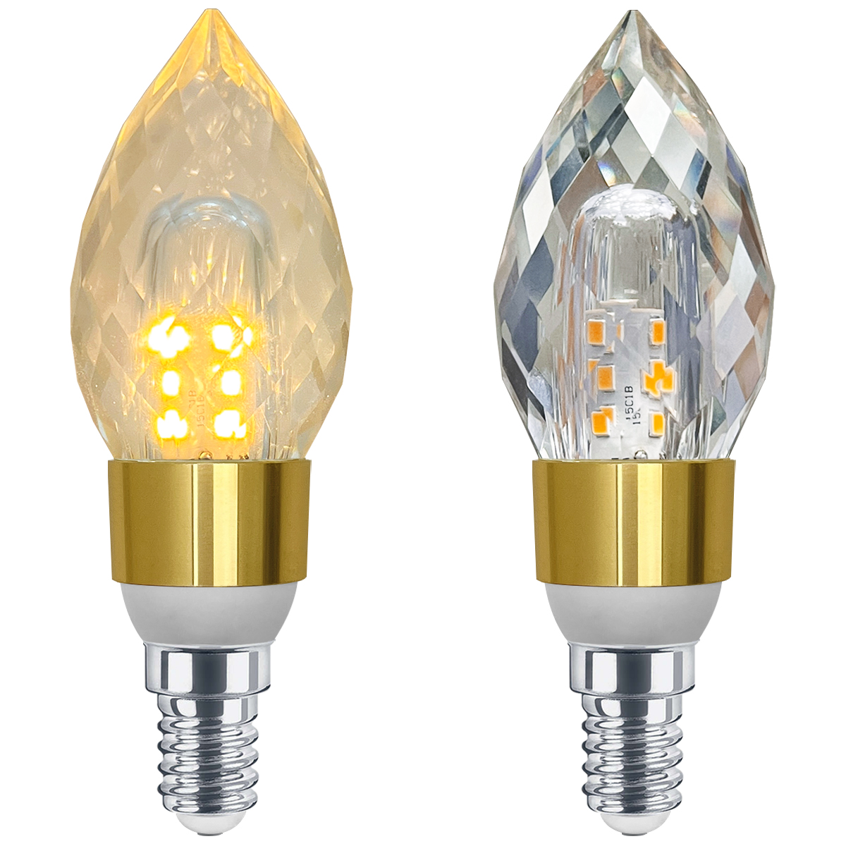 2 Pack 2W LED Crystal Candle Bulb 3000K Warm White E14