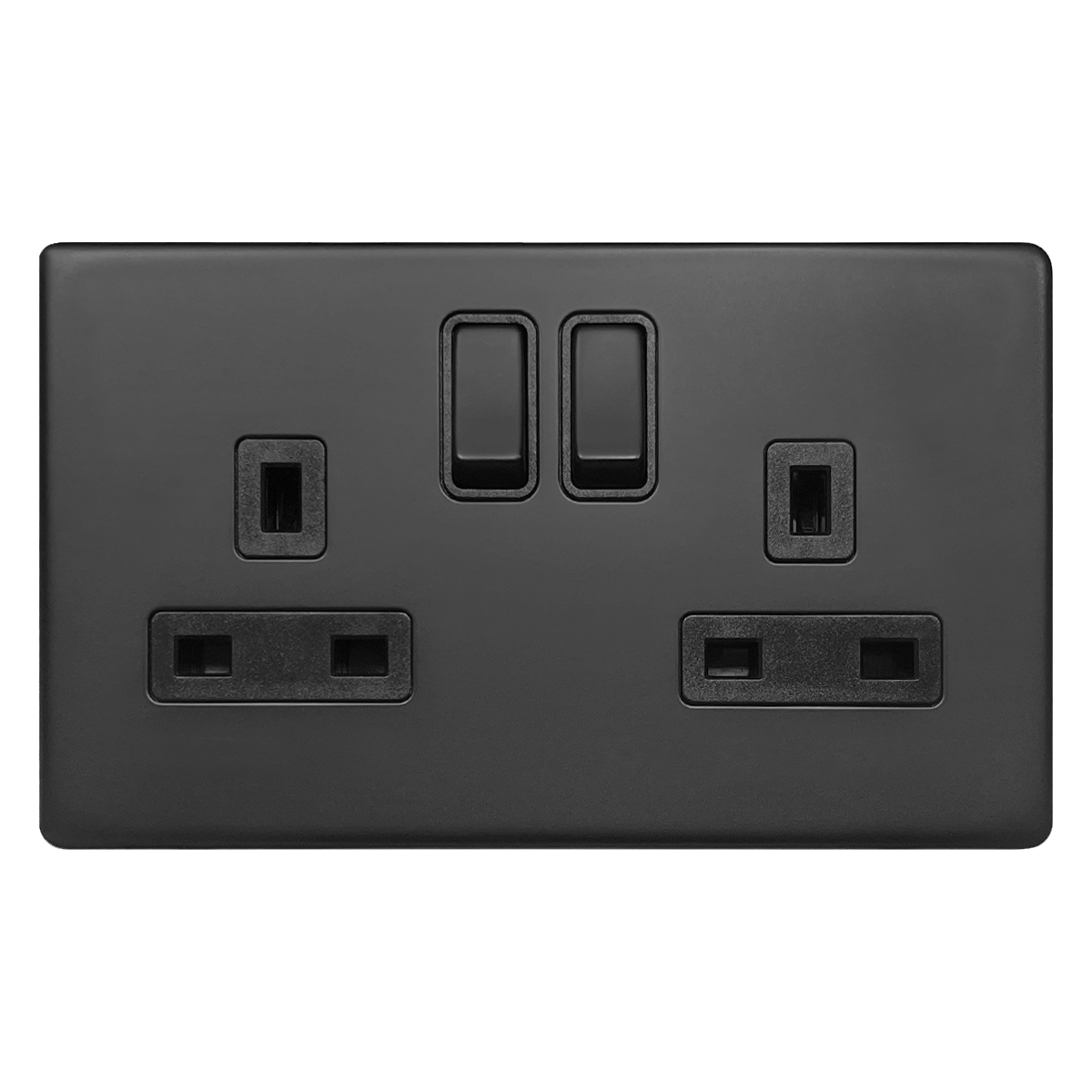 Matt Black Double Wall Socket Switched 2 Gang 13A Double Pole BL410