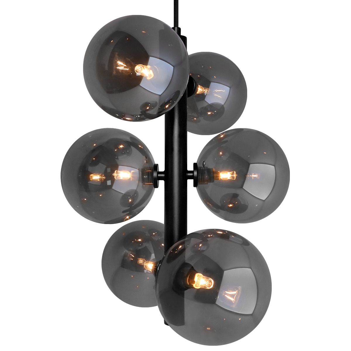  6 Cluster Smoked Grey Glass Globe Lamp Shades Black Ceiling Pendant Light K442