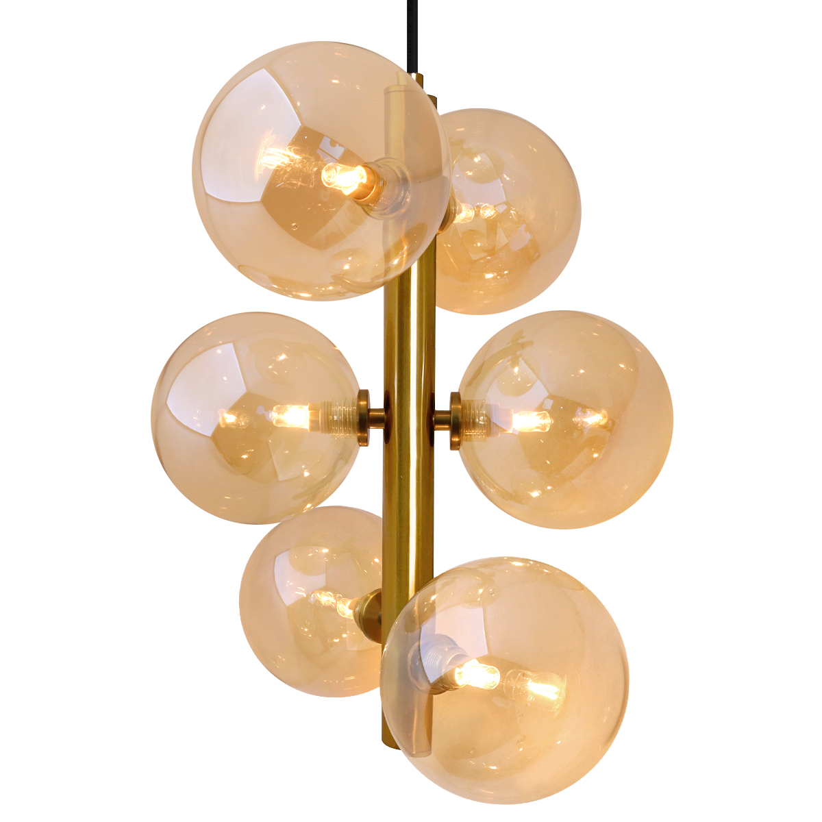 6 Cluster Amber Glass Globe Lamp Shades Brass Ceiling Pendant Light K443