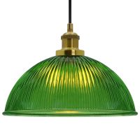 Vintage Green Ribbed Glass Brass Ceiling Pendant Light K446
